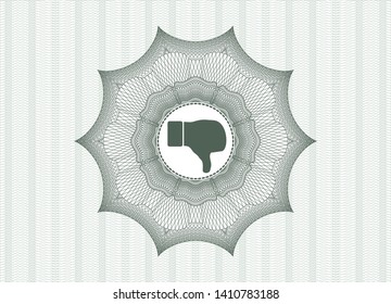 Green rosette (money style emblem) with dislike icon inside