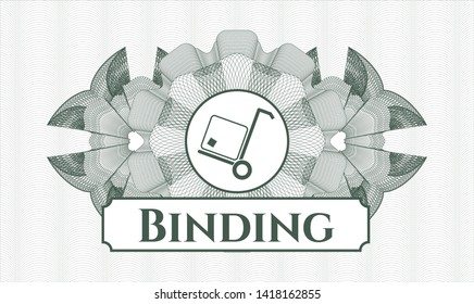 Green rosette (money style emblem) with cargo icon and Binding text inside