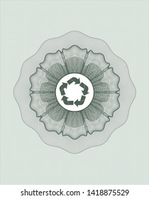 Green rosette (money style emblem) with recycle icon inside