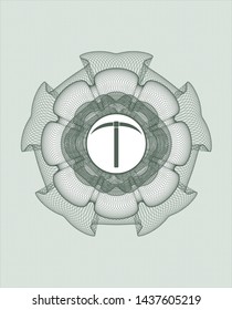 Green rosette (money style emblem) with pickaxe icon inside