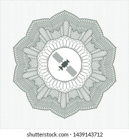 Green rosette or money style emblem with satelite icon inside