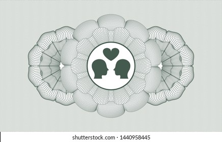  Green rosette (money style emblem) with couple in love icon inside