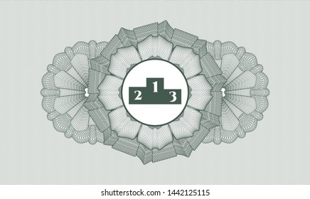 Green rosette or money style emblem with podium icon inside