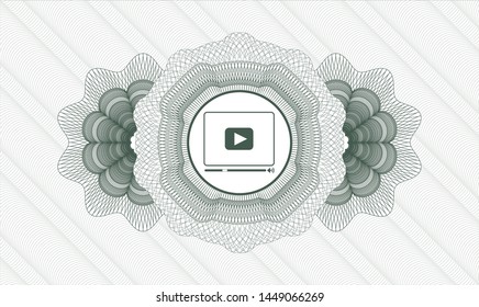 Green rosette (money style emblem) with video player icon inside