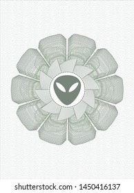Green rosette (money style emblem) with alien icon inside