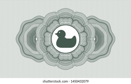 Green rosette or money style emblem with rubber duck icon inside