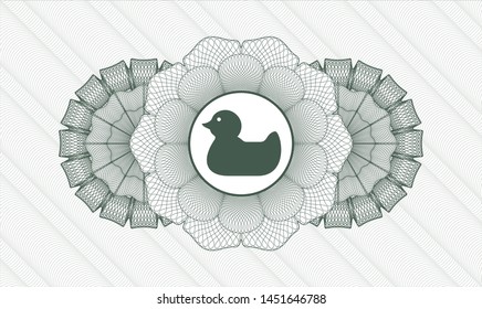 Green rosette or money style emblem with rubber duck icon inside