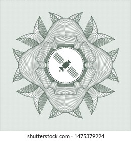 Green rosette or money style emblem with satelite icon inside