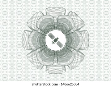 Green rosette (money style emblem) with satelite icon inside