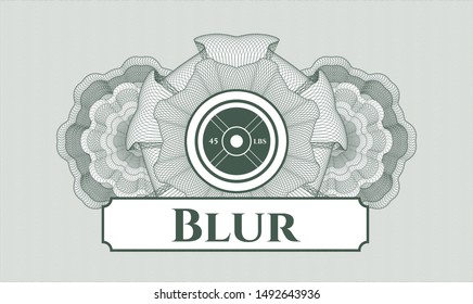 Green rosette (money style emblem) with weightlifting or powerlifting plate (45 lbs) icon and Blur text inside