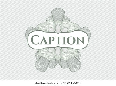 Green rosette (money style emblem) with text Caption inside
