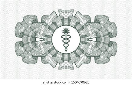 Green rosette or money style emblem with medical marijuana icon inside