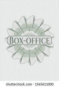 Green rosette or money style emblem with text Box-office inside