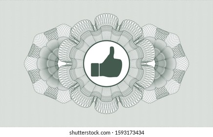 Green rosette or money style emblem with like icon inside