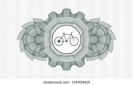 Green rosette or money style emblem with bike icon inside