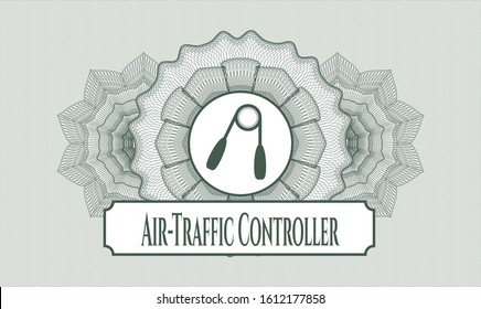 Green rosette (money style emblem) with hand gripper icon and Air-Traffic Controller text inside