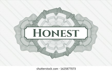 Green rosette (money style emblem) with text Honest inside
