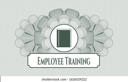 Green rosette (money style emblem) with book icon and Employee Training text inside