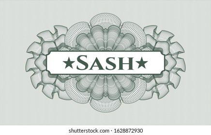 Green rosette (money style emblem) with text Sash inside