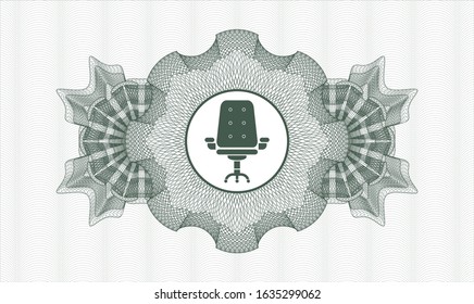 Green rosette (money style emblem) with office chair icon inside