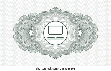 Rosette verde (emblema con estilo de dinero) con icono de portátil en el interior