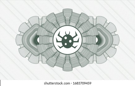 Green rosette (money style emblem) with bug icon inside