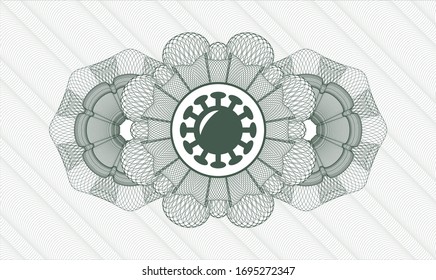 Green rosette (money style emblem) with coronavirus icon inside