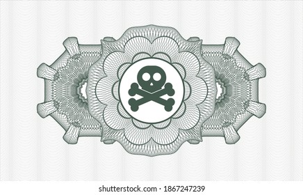 Green rosette (money style emblem). Vector Illustration. Detailed with crossbones icon inside