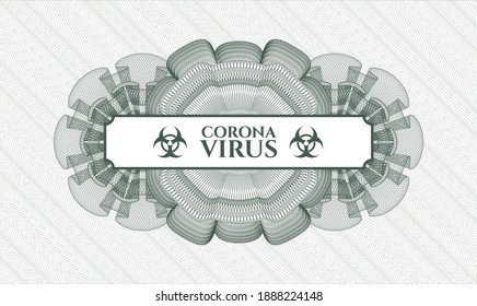 Green rosette (money style emblem). Vector Illustration. Detailed with text Coronavirus inside