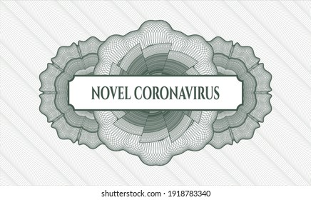 Green rosette (money style emblem). Vector Illustration. Detailed with text Novel Coronavirus inside