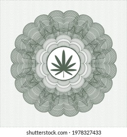 Green rosette or money style emblem. with weed leaf icon inside