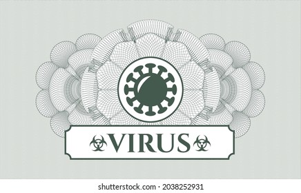 Green rosette (money style emblem). Vector Illustration. Detailed with coronavirus icon and Virus text inside