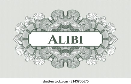 Green rosette (money style emblem). Vector Illustration. Detailed with text Alibi inside