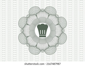 Green rosette or money style emblem. with chef hat icon inside