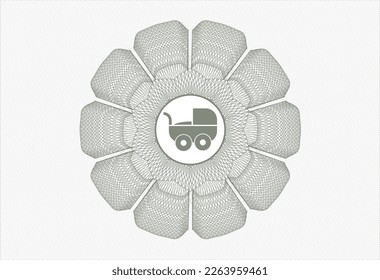 Green rosette or money style emblem. with baby cart icon inside