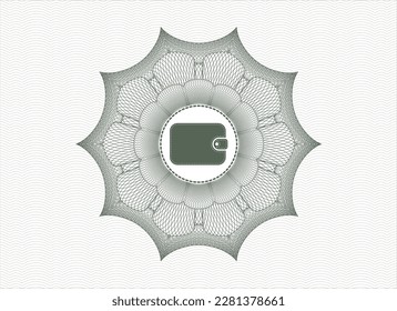 Green rosette or money style emblem. with wallet icon inside