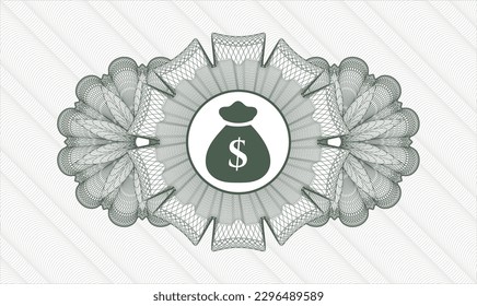 Green rosette (money style emblem). Vector Illustration. Detailed with money bag icon inside