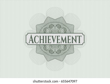 Green rosette (money style emblem) with text Achievement inside