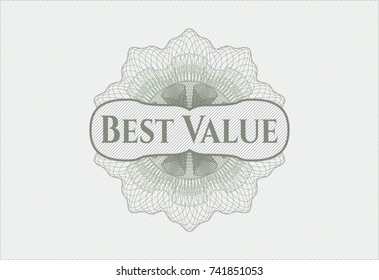 Green rosette (money style emblem) with text Best Value inside