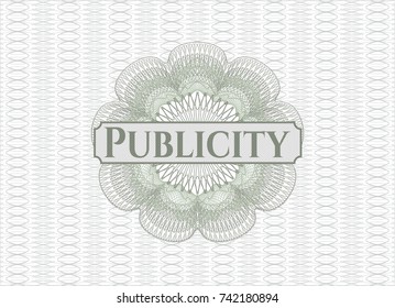 Green rosette or money style emblem with text Publicity inside