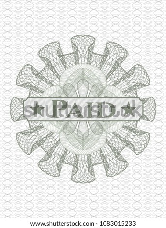  Green rosette or money style emblem with text Paid inside
