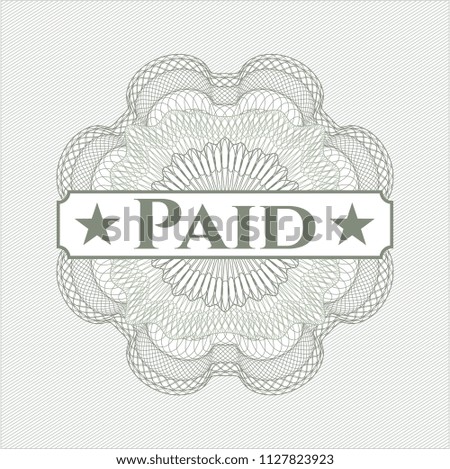 Green rosette (money style emblem) with text Paid inside