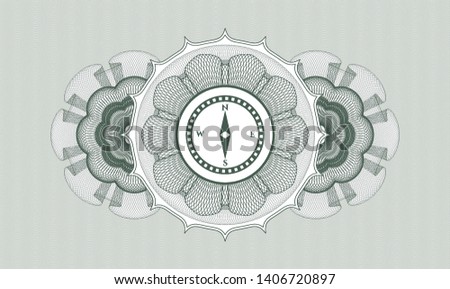 Green rosette (money style emblem) with compass icon inside