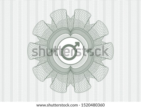 Green rosette or money style emblem with male icon inside