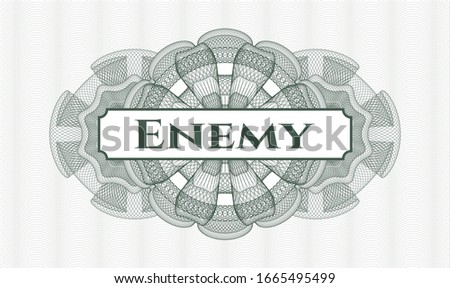 Green rosette or money style emblem with text Enemy inside