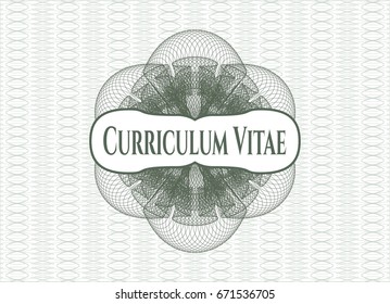Green rosette with text Curriculum Vitae inside