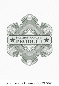 Green rosette with text Premium Quality Product inside