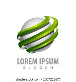 Green rotate sphere logo concept design. Symbol graphic template element 