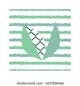 Green Rough Brush Stripe with Leaf Vector