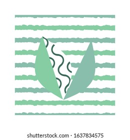 Green Rough Brush Stripe with Leaf Vector